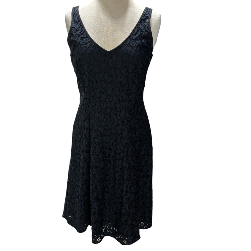Ann Taylor LOFT Black Floral Lace V-Neck Sleeveless A-Line Dress Size 8T #232